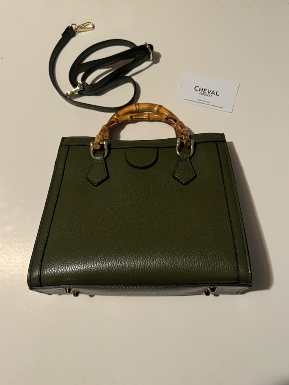 Cheval Firenze Rosso Satchel with Bamboo handles - Olive